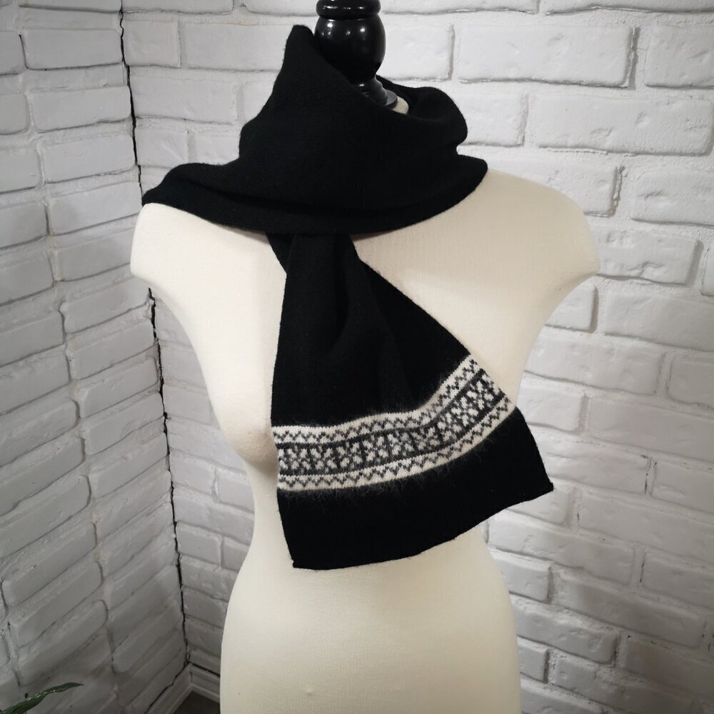 Parkhurst Made in Canada Black with Off White Acrylic Wool, & Angora Blend Scarf